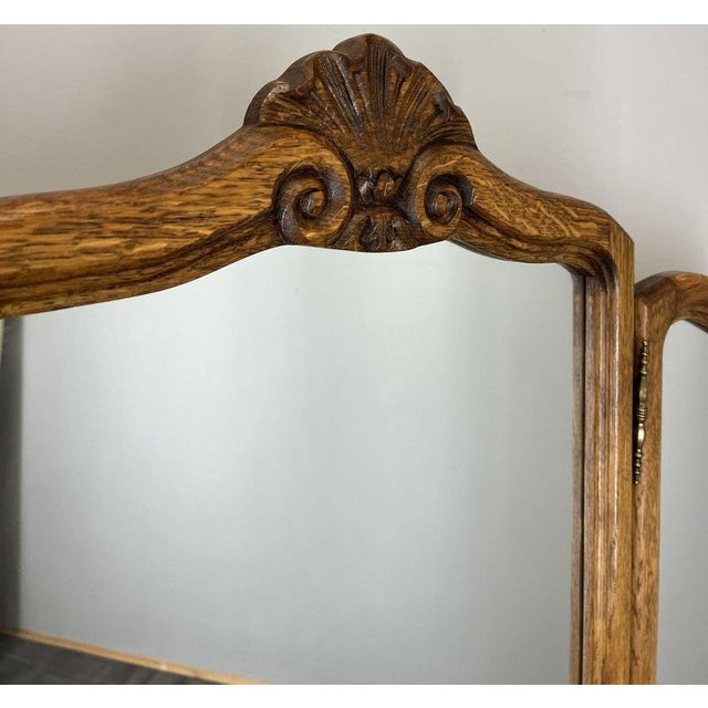 Vintage French Louis Style Oak Dressing Table with Mirror For Sale - Image 3 of 15