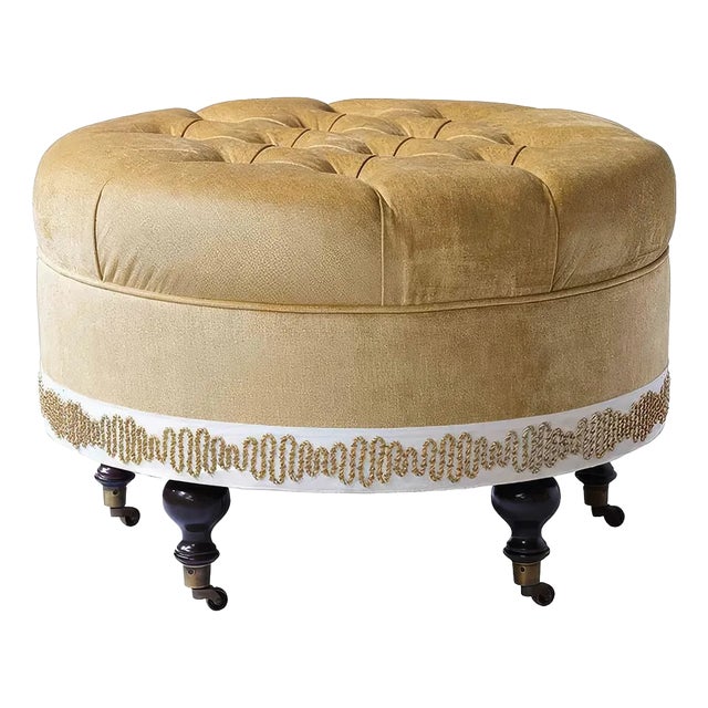 Tufted Velvet Round Ottoman For Sale