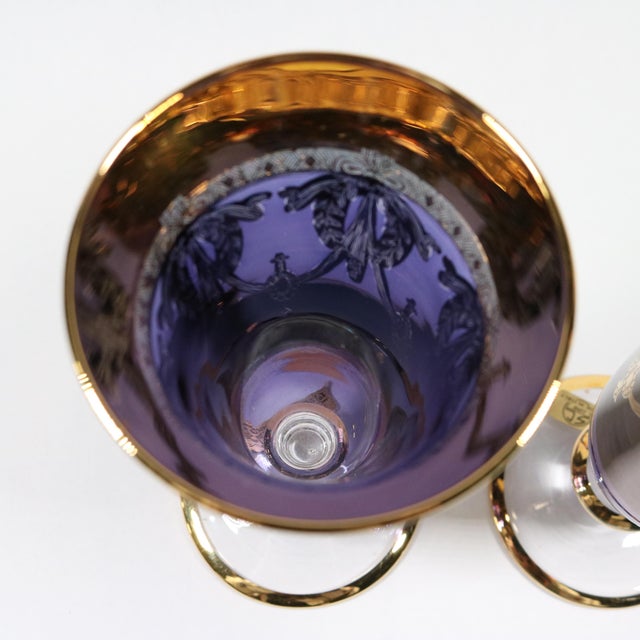 Vintage Amethyst Arte Italica Gold Etched Rim Iced Tea Glasses - Set of 2 For Sale - Image 11 of 11