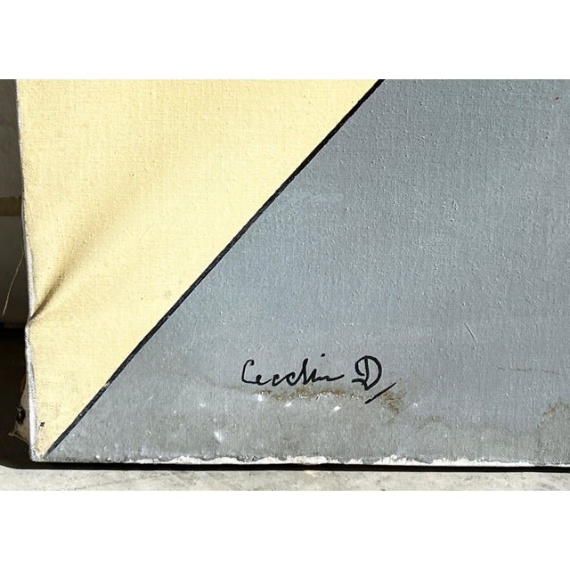 Vintage Italian Futuristic Surrealist Painting "Il Giardino-Degli Eletti" by Diego Cecchin (1987) For Sale - Image 11 of 11