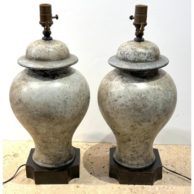 Pair of Deft-Style Chinoiserie Urn Lamps with Banner-Bearer Decoration For Sale - Image 13 of 18