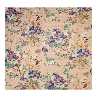 Vintage 1981 Interior Fabric Design Inc. Chinoiserie Polished Cotton- 7+1/3 Yards For Sale