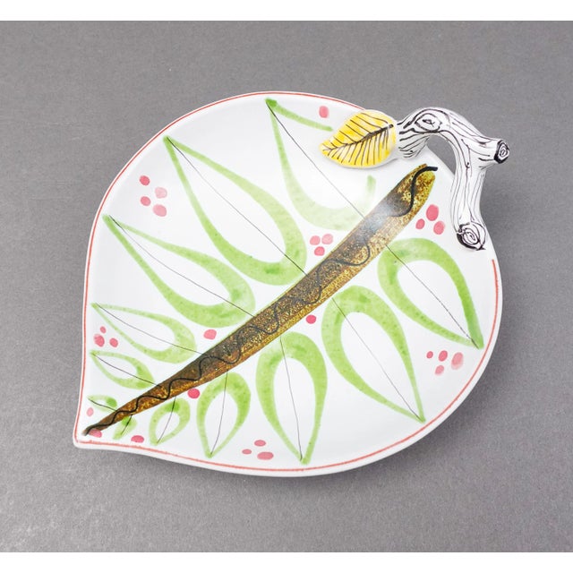 Stig Lindberg Gustavsberg Sweden Mid Century Modern Hand Painted Leaf Art Pottery Bowl Dish. Measures approximately 7 3/4"...