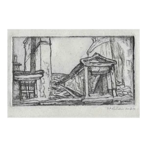 1930s George Picken Latin Quarter Paris Rooftop Etching