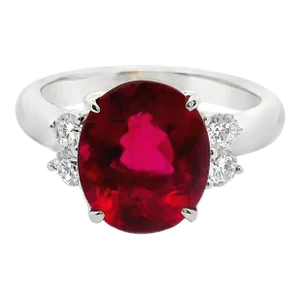 Rubellite Tourmaline Diamond Platinum Ring Size 5.75