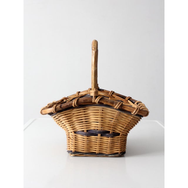 Shabby Chic Vintage Gathering Basket With Handle For Sale - Image 3 of 10