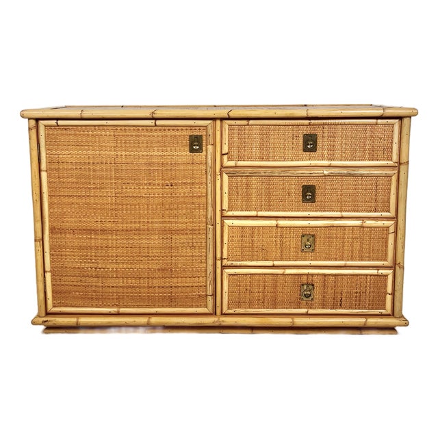 Vintage 70's Dal Vera Italian Rattan Sideboard For Sale