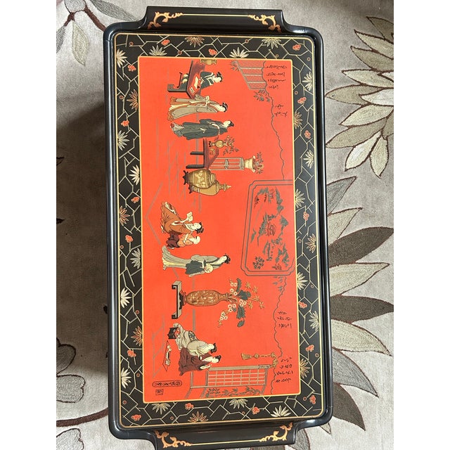 Paint Vintage Drexel Heritage Et Cetera” Hand-Painted Chinoiserie & Black Lacquer Coffee Table For Sale - Image 7 of 9