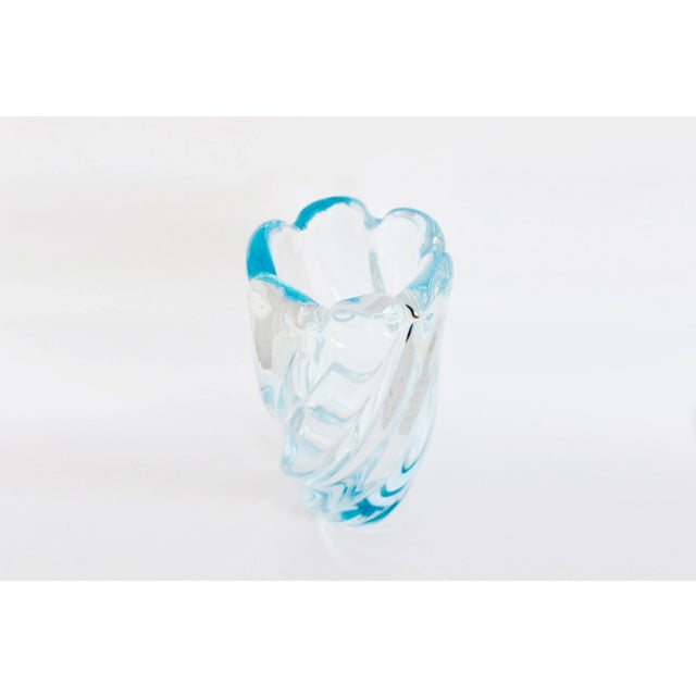 Original aqua color transparent Waterfall vase designed by scandinavian glass genius Edvin Öhrström. Manufactured by...