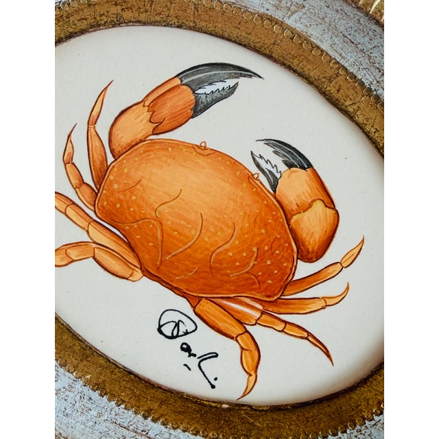 Nautical Original Miniature Crab Painting in a Vintage Italian Frame For Sale - Image 3 of 3
