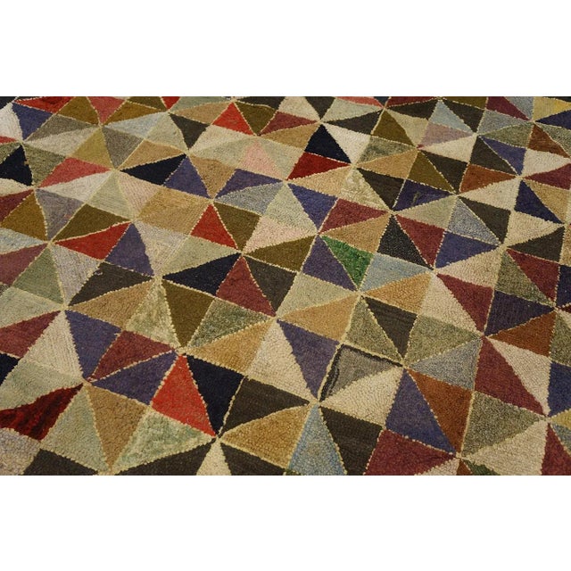 1930s Multicolor Geometric Folk Art Antique American Hooked Rug 6' X 6' Woven Wool Carpet For Sale In New York - Image 6 of 12