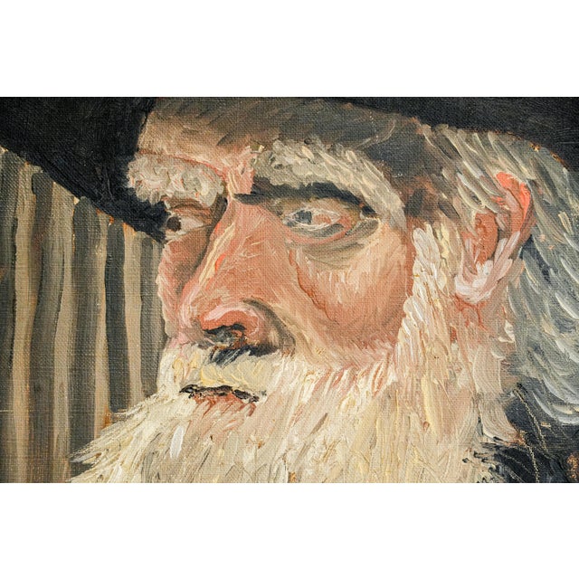 1930s Captivating Bearded Man With Hat Antique Oil Painting Rustic Home Decor For Sale - Image 5 of 15
