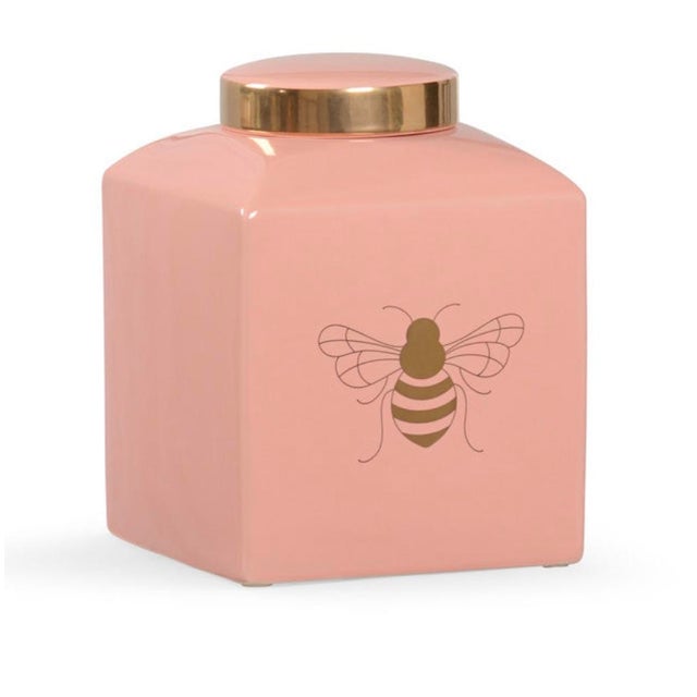 Traditional Pink Coral Ceramic Bee Ginger Jar For Sale - Image 3 of 3