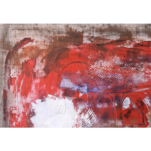 Abstract Expressionism Red Splatters on Grey Field - Abstract Expressionist in Acrylic on Linen by D Whalen For Sale - Image 3 of 10