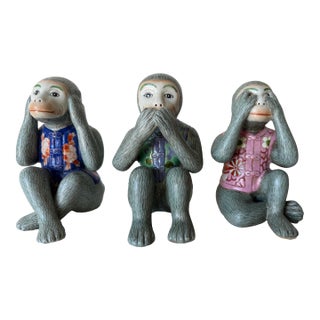Vintage Andrea Sadek Porcelain “Hear No Evil, Speak No Evil, See No Evil” Monkey Figurines – Set of 3 For Sale