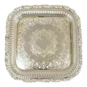 Vintage English Victorian Silver Plated Reticulated Square Serving Platter