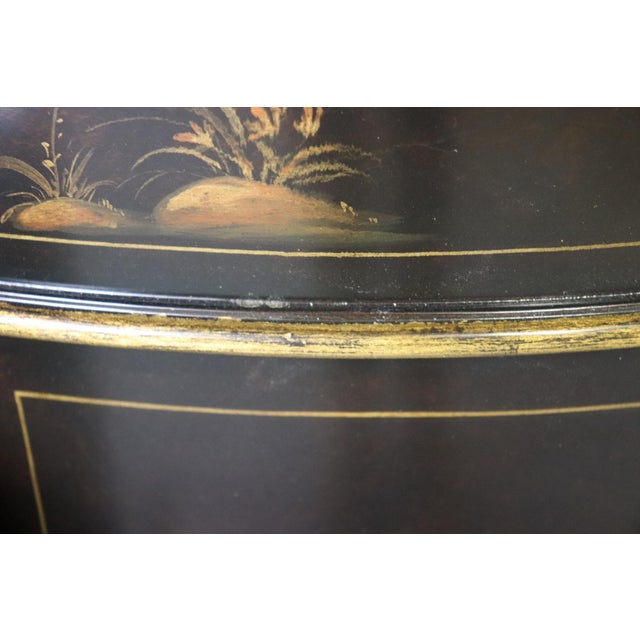 Black Theodore Alexander New Old Stock Painted Chinoiserie Demilune Commode For Sale - Image 8 of 15
