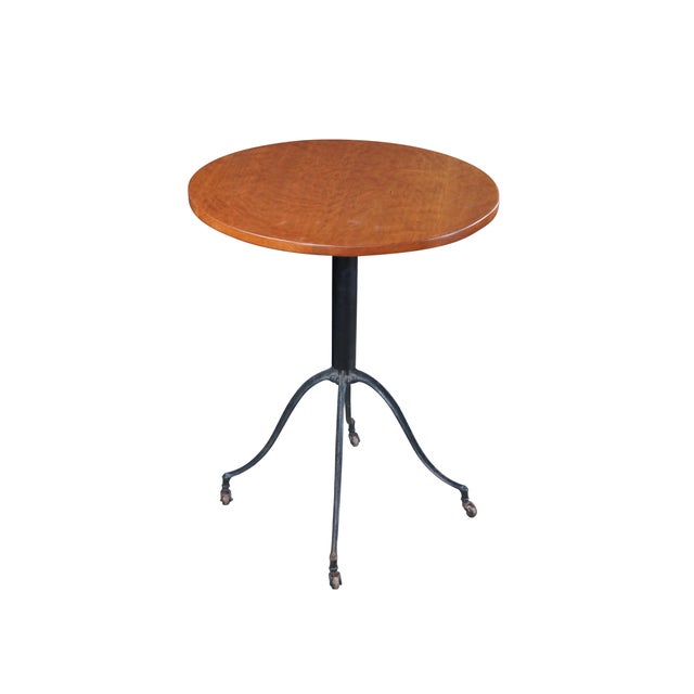 Vintage Industrial cast iron and cherry wood side accent table or stand. The base was salvaged from an antique music stand...