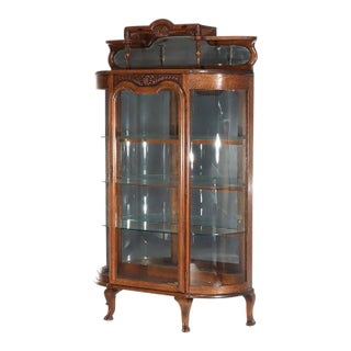 Antique Rj Horner Foliate Carved Oak China Cabinet With Mirror Circa 1900, Attributed For Sale