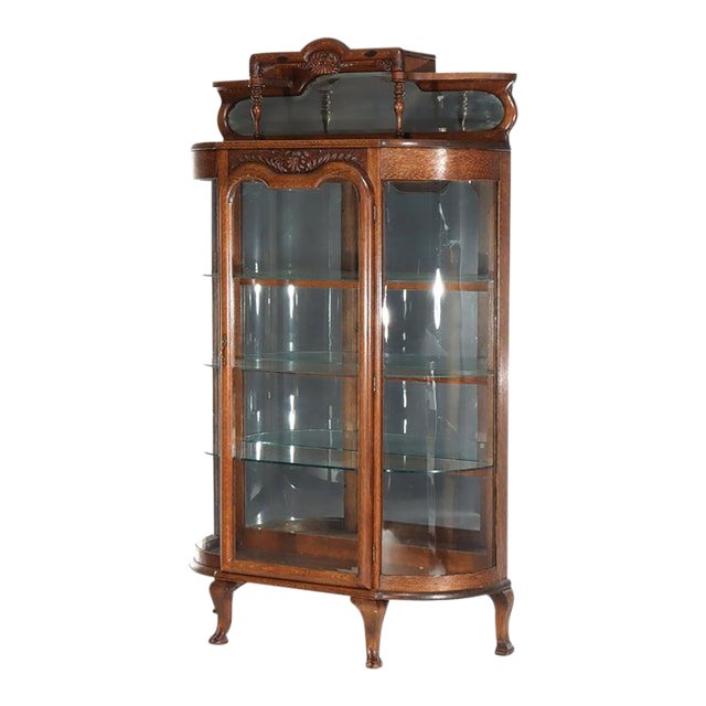 Antique Rj Horner Foliate Carved Oak China Cabinet With Mirror Circa 1900, Attributed For Sale