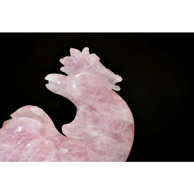 Pink Rooster Natural Rose Quartz Gemstone Chicken Sculpture Large 8.5" For Sale - Image 9 of 10