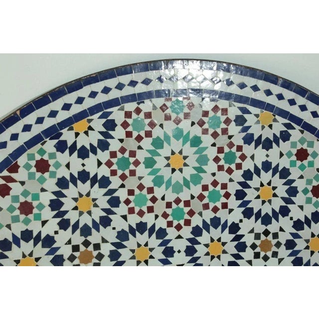 Moroccan Round Mosaic Outdoor Tile Table in Fez Moorish Design For Sale - Image 10 of 12