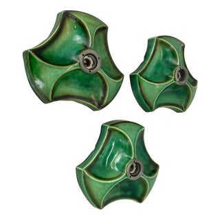 Sputnik Green Ceramic Wall Lights from Pan Ceramics, Germany, 1970s, Set of 3 For Sale