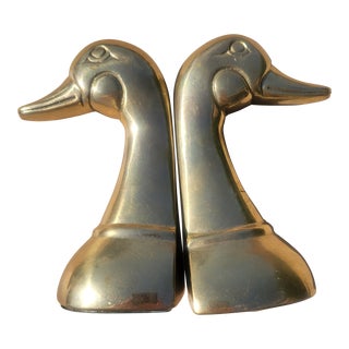 Mid-Century Brass Ducks Bookends - a Pair For Sale