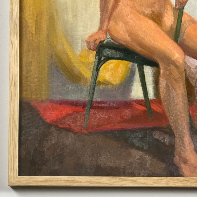 1970s Vintage Realist Academic Life Study Seated Nude, Framed (Oil on Canvas Paper) For Sale - Image 5 of 5