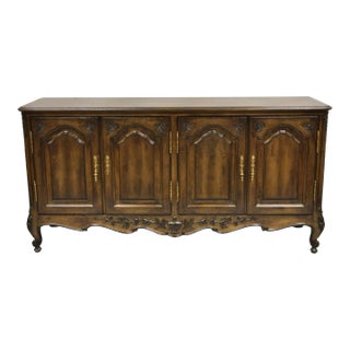 Vintage French Country Provincial Style Carved Walnut 4 Door Sideboard For Sale