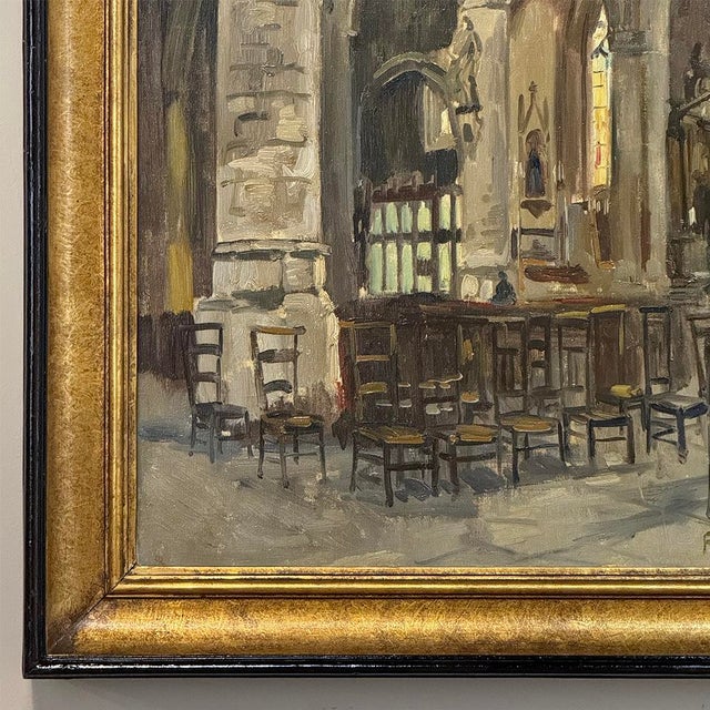 Wood Antique Framed Oil Painting on Canvas Signed Rainbo For Sale - Image 7 of 12