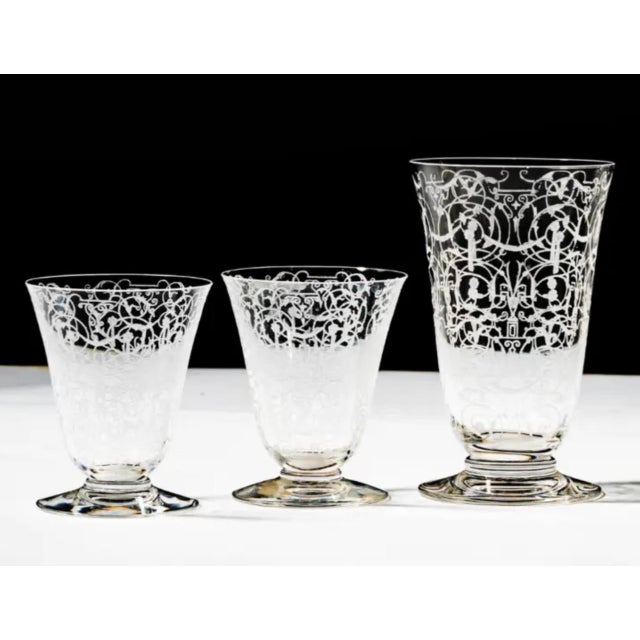Baccarat 1990s Baccarat Marillon Etched Crystal Decanter With Michelangelo Sherry Glasses - 7 pcs For Sale - Image 4 of 4