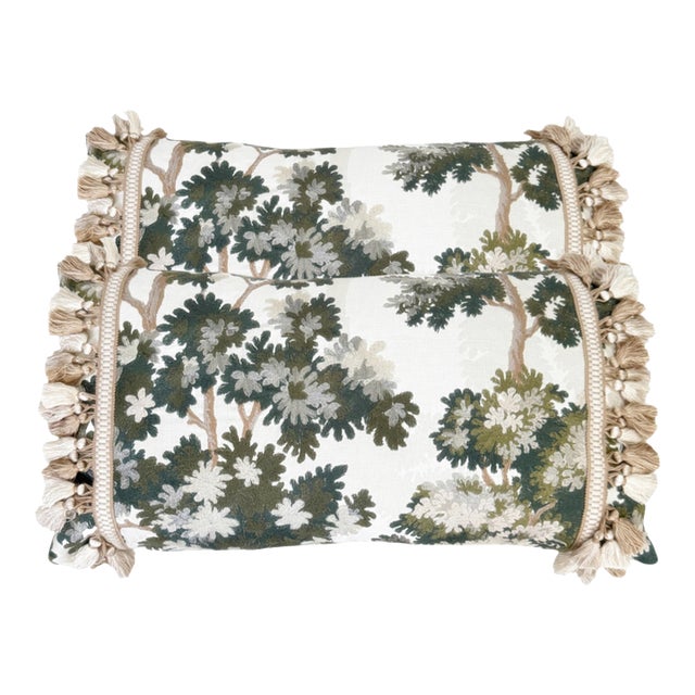 Pair La Canopee Lumbar Pillows With Tassel Trim - Verdant For Sale
