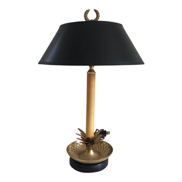 Vintage Brass Pineapple Lamp With Black Paper Shade Chairish