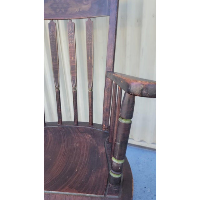 19thc Windsor Arrow Back Rocking Chair W/ Original Paint Decoration For Sale - Image 4 of 7