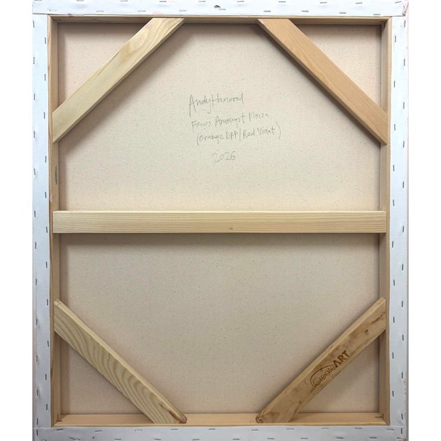 Textile Contemporary Abstract Acrylic on Canvas "Focus Amongst Noise (Orange DPP / Red Violet)" by Andy Harwood For Sale - Image 7 of 7