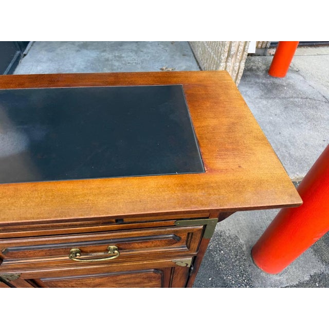 Bernhardt Furniture Chinoiserie Style Rolling 2 Drawer Side Bar With Brass Accents Server -Buffer For Sale In Washington DC - Image 6 of 12