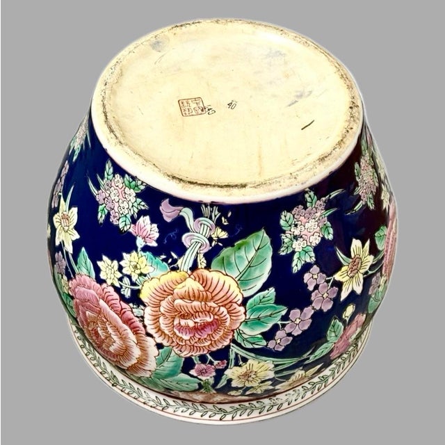 Mid-Century Chinese Porcelain Blue Floral Fishbowl Planter For Sale In New York - Image 6 of 7