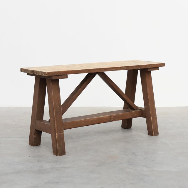 Antique French Rustic Oak Trestle Bench, 1890s For Sale - Image 14 of 14