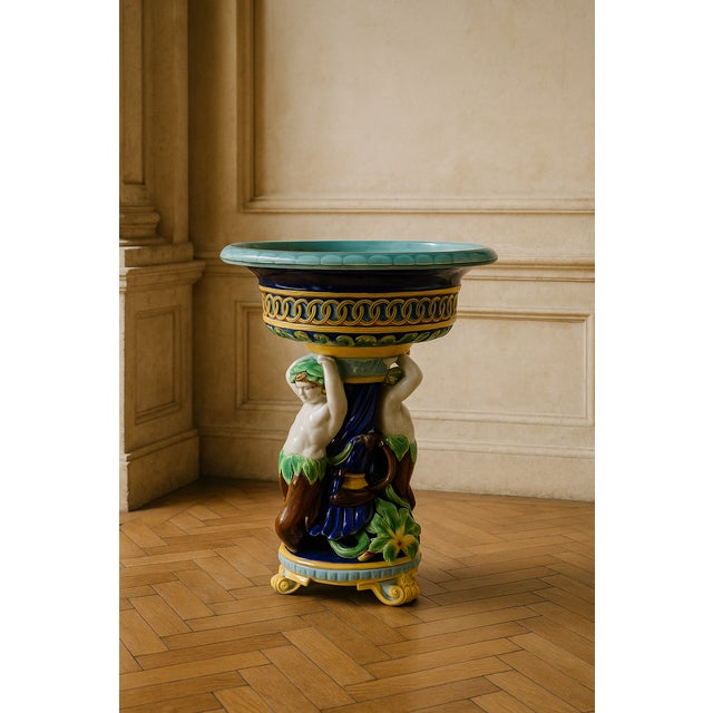 Majolica Vase or Centerpiece with Putti and Frogs, 19th Century For Sale - Image 12 of 12