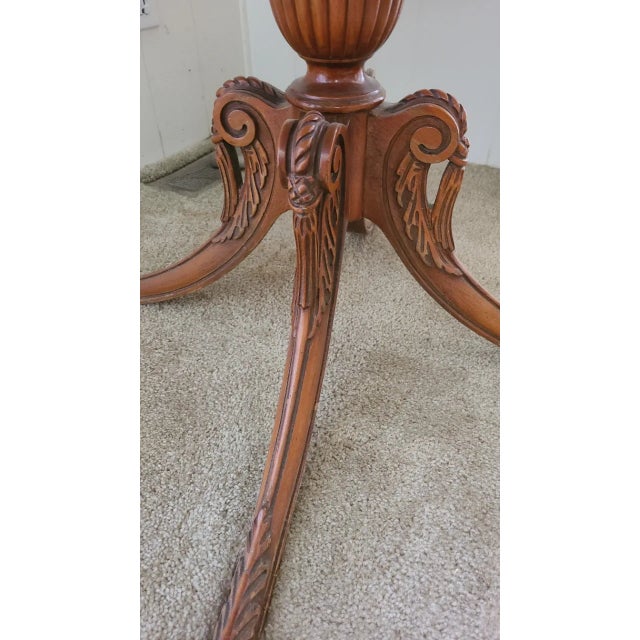 Gorgeous Round Mahogany Table With Green Leather Top For Sale - Image 12 of 13