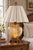 Vintage Etched Amber Glass Rose Urn Lamp With Illuminated Base and Pleated Shade For Sale - Image 4 of 10