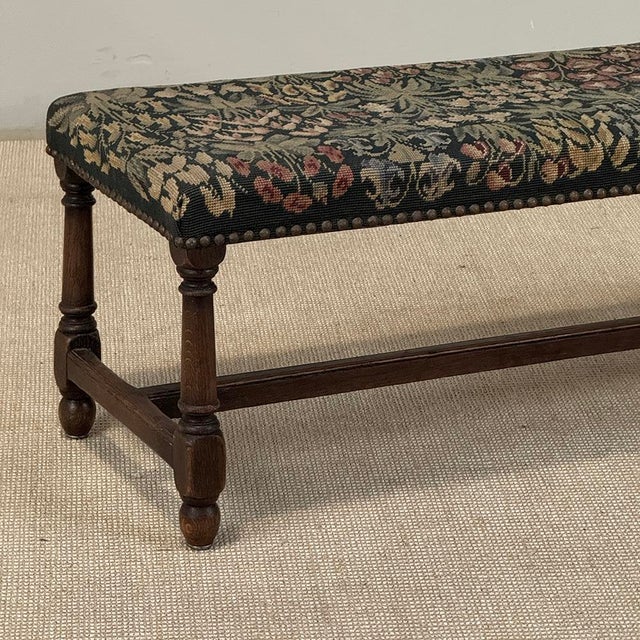 Dark Green Antique Renaissance Revival Floral Needlepoint Tapestry Bench For Sale - Image 8 of 18
