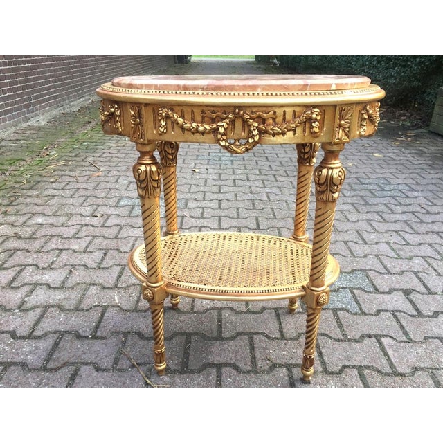 1970s French Louis XVI Gilt Beech Pink Marble Side Table For Sale - Image 11 of 11