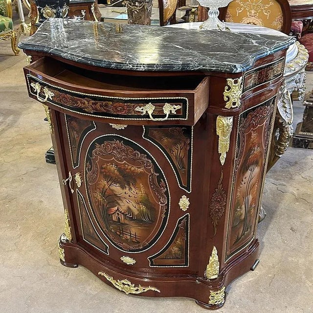 1980s French Louis XV Style Marble Commode Furniture For Sale - Image 4 of 5