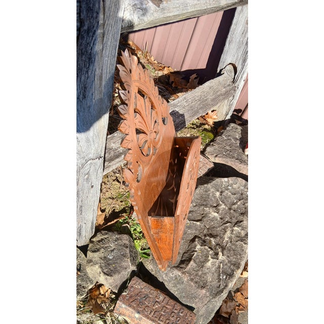 Antique Victorian Walnut Pierce-Cut Carved Wall-Mount Magazine Rack 1900 For Sale - Image 9 of 16