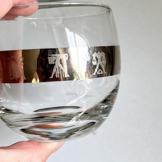 Mid-Century Modern Mid-Century Silver and Glass Roly Poly Astrology Motif Cocktail Glasses- Set of 4 For Sale - Image 3 of 4