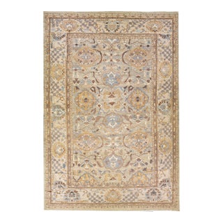 Grey and Beige Modern Handmade Sultanabad Oversize Floral Wool Rug For Sale