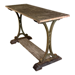 Antique French Iron & Marble Garden Console Table
