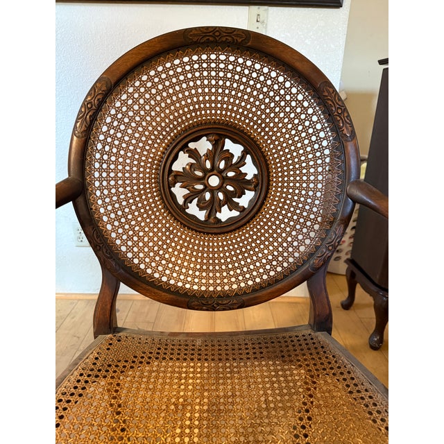 Early 20th Century Adams-Style Armchair W/Cane Seat & Back, Medallion, Flemish Revival Carving For Sale - Image 4 of 6